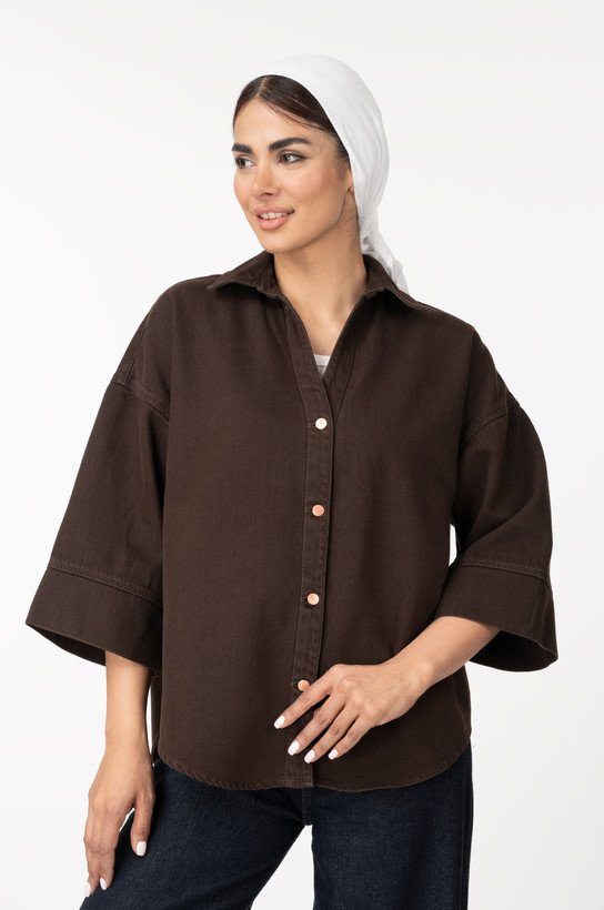 شومیز جین وستا (Royal Jackpot) پایین هلال آستین سه ربع رویال جین