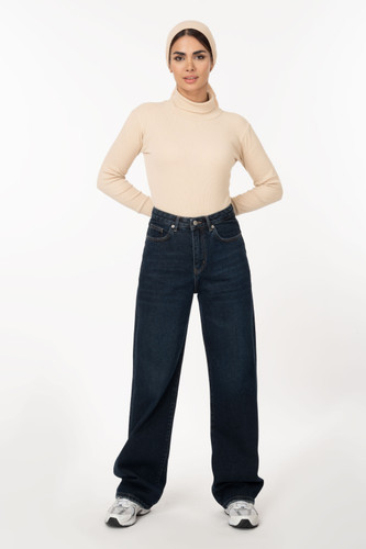 شلوار جین نیم بگ آبی تیره رویال