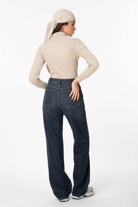 شلوار جین نیم بگ (Royal Jackpot) آبی تیره برفکی