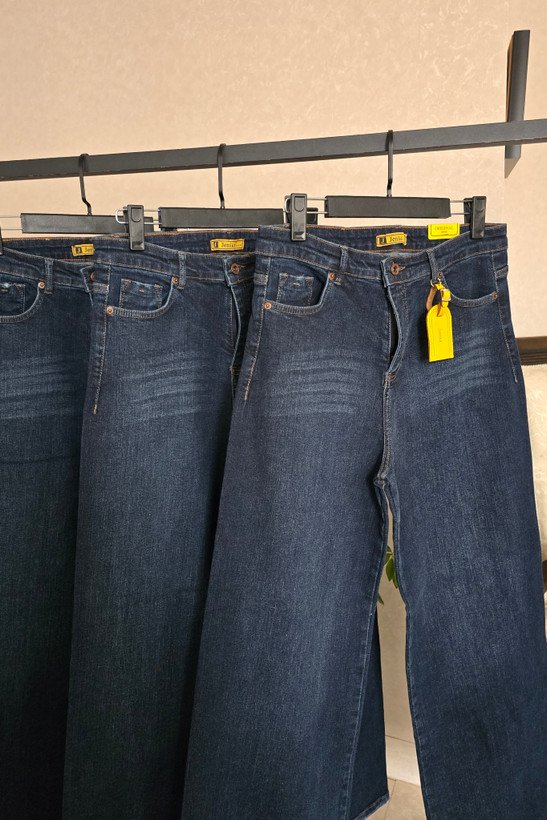 شلوار جین کشی نیم بگ جنیکا آبی تیره قد ۱۰۵