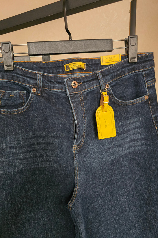 شلوار جین کشی نیم بگ جنیکا آبی تیره قد ۱۰۵