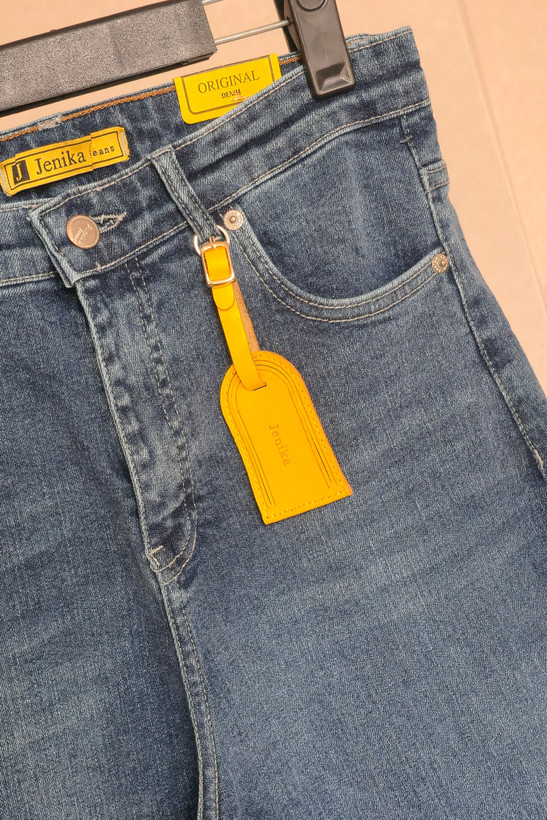 شلوار جین کشی نیم بگ آبی وسط جنیکا سایز بزرگ