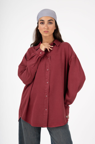 شومیز کتان سیلک گرم ۲ رویال جین زرشکی