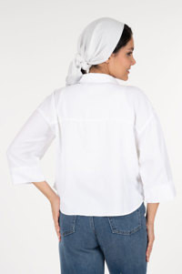 شومیز سیلک کتان گرم ۱ آستین پاکتی سه ربع قد ۵۵ قهوه ای تیره