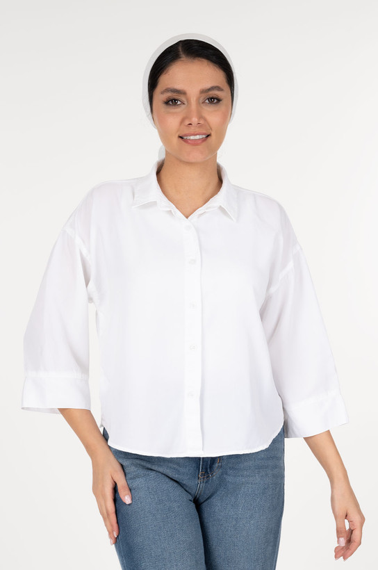 شومیز سیلک کتان گرم ۱ آستین پاکتی سه ربع قد ۵۵ قهوه ای تیره