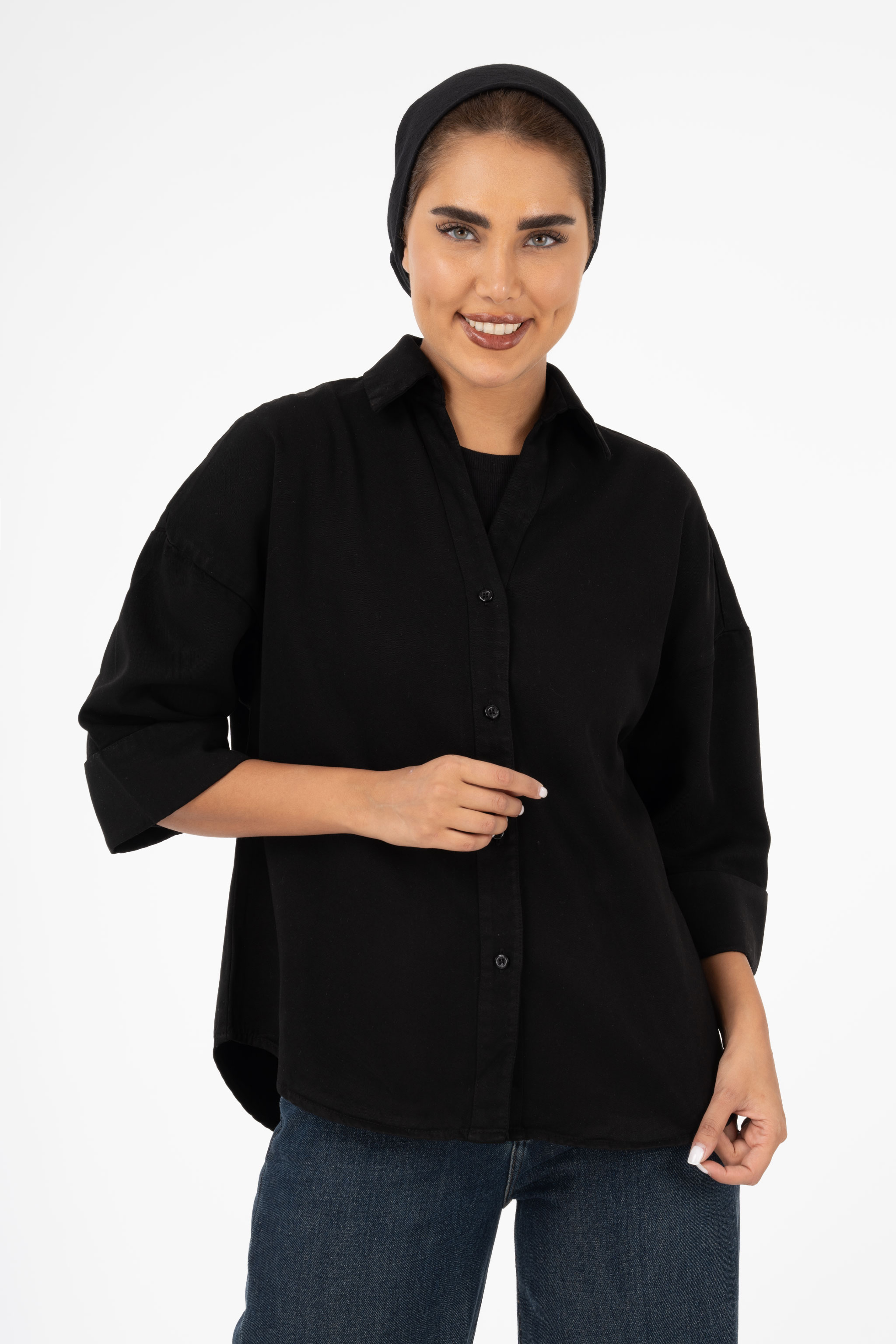 شومیز سیلک آستین پاکتی بدون جیب گرم 2 قد 70 مشکی