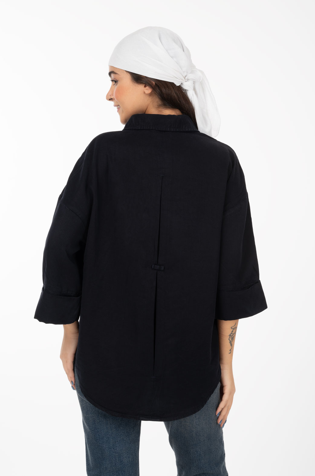 شومیز سیلک آستین پاکتی بدون جیب گرم 2 قد 70 سرمه ای