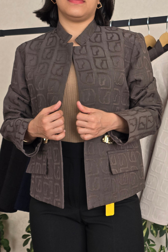 کت زنانه مزونی ژاکارد رنگ دودی
