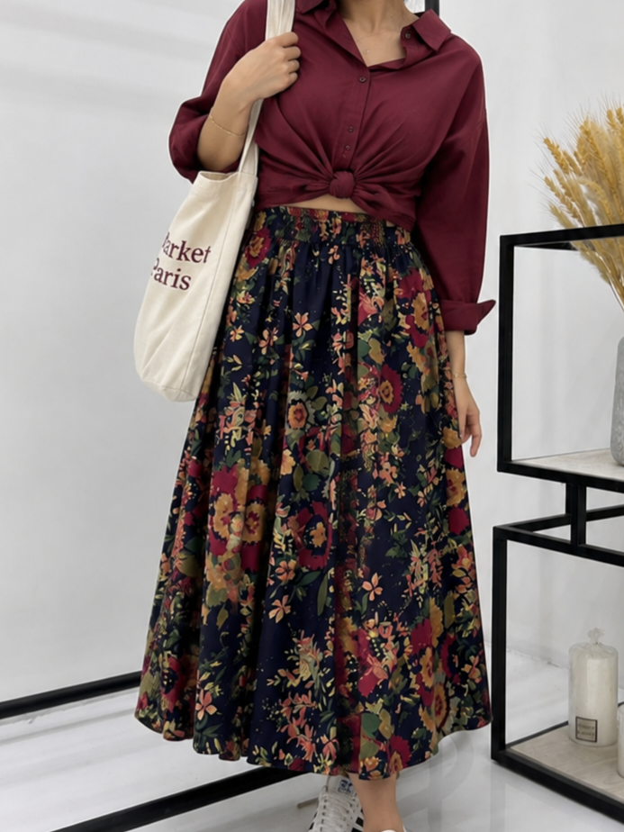 دامن زنانه وارداتی لینن گلدار